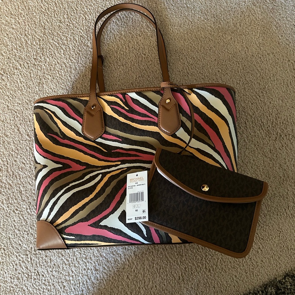 Michael Kors Zebra Stripe Tote and Clutch Set